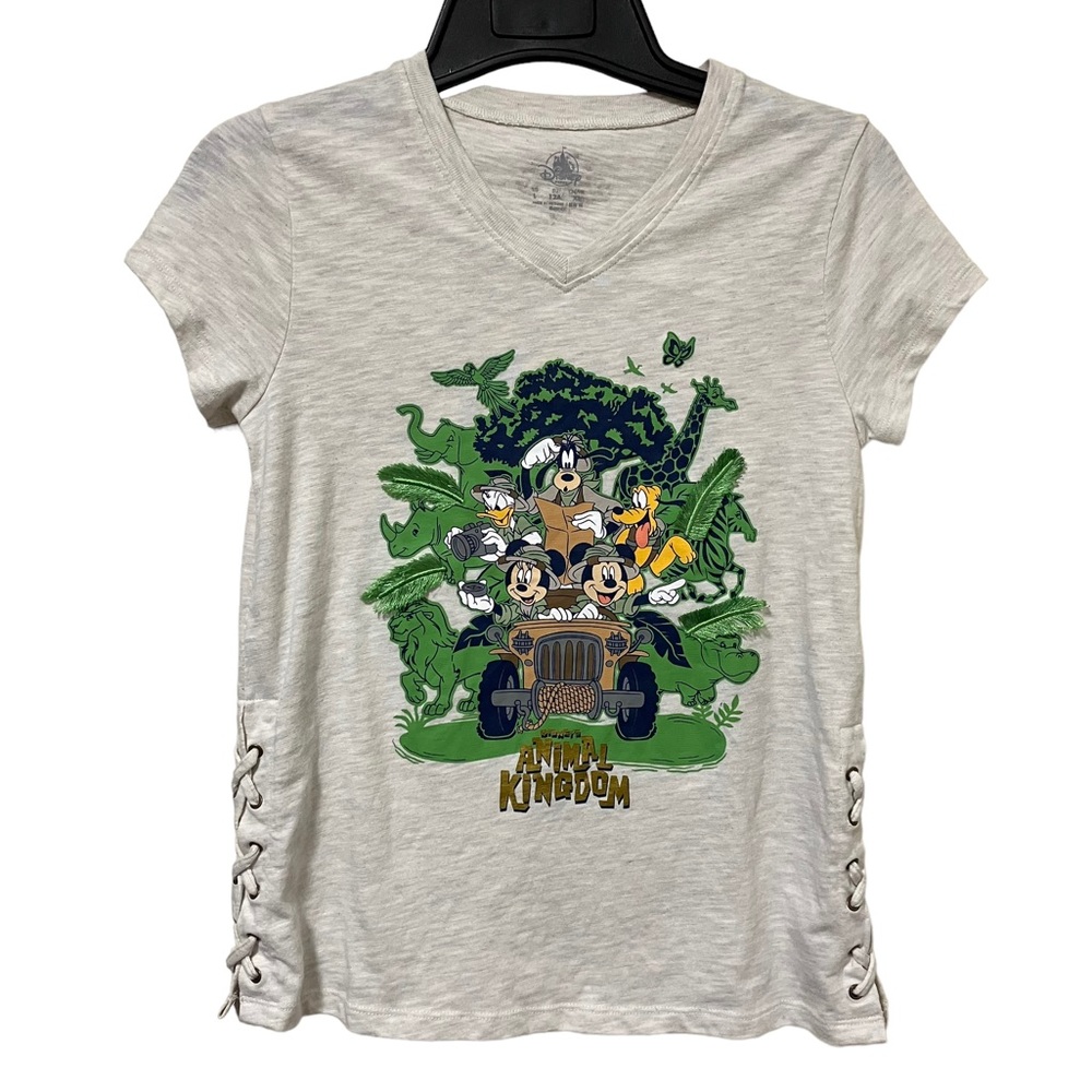 Disney's Animal Kingdom Girls Safari Shirt w 3D Palm Trees & Lace Up Detailing